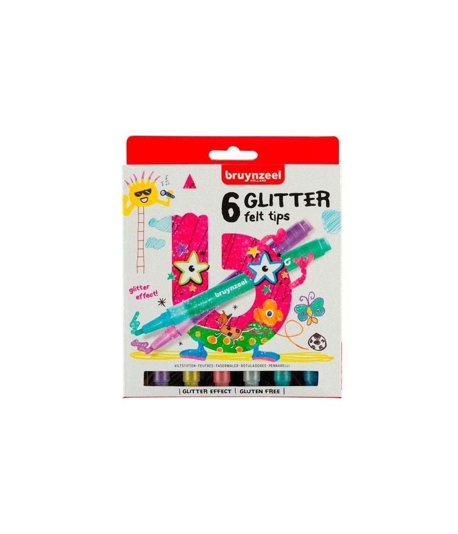 Talens bruynzeel estuche 6 rotuladores glitter kids brillantes colores surtidos - Imagen 1