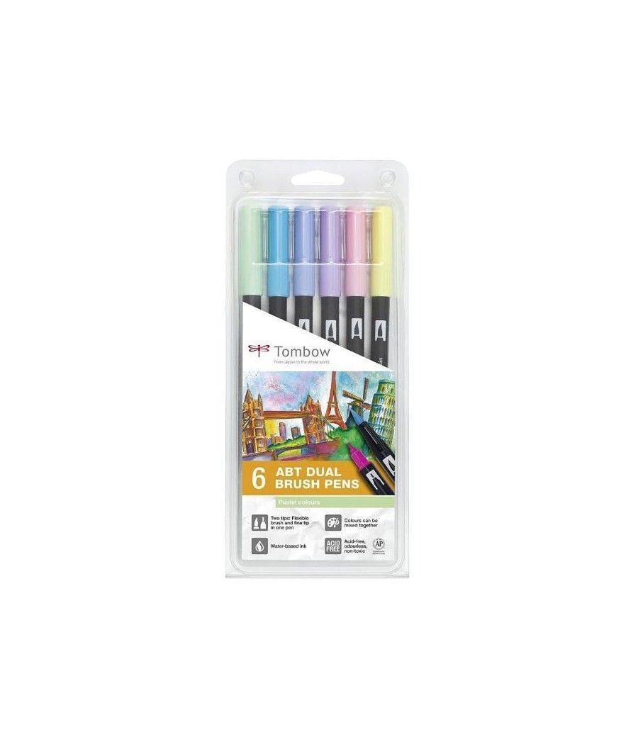 Tombow estuche 6 rotuladores abt dual brush doble punta fina/pincel c/surtidos pastel - Imagen 1