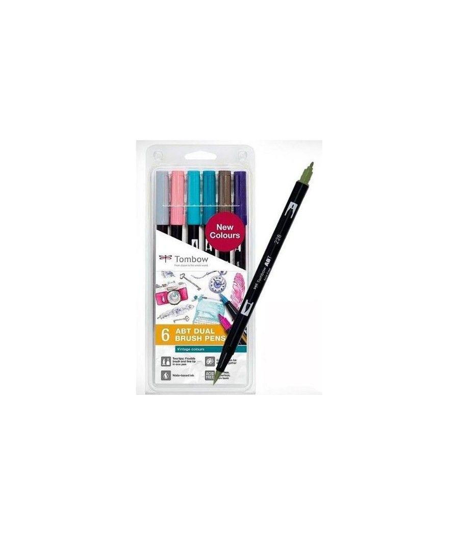 Tombow abt dual brush rotuladores doble punta pincel colores vintage estuche de 6 - Imagen 1