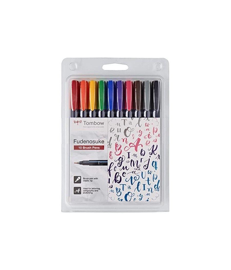 Tombow fudenosuke rotulador caligrafÍa punta elÁstica dura colores surtidos -estuche 10u- - Imagen 1