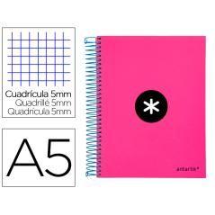 Cuaderno espiral liderpapel a5 micro antartik tapa forrada 120h 100 gr cuadro5mm 5 bandas 6 taladros color rosa - Imagen 1