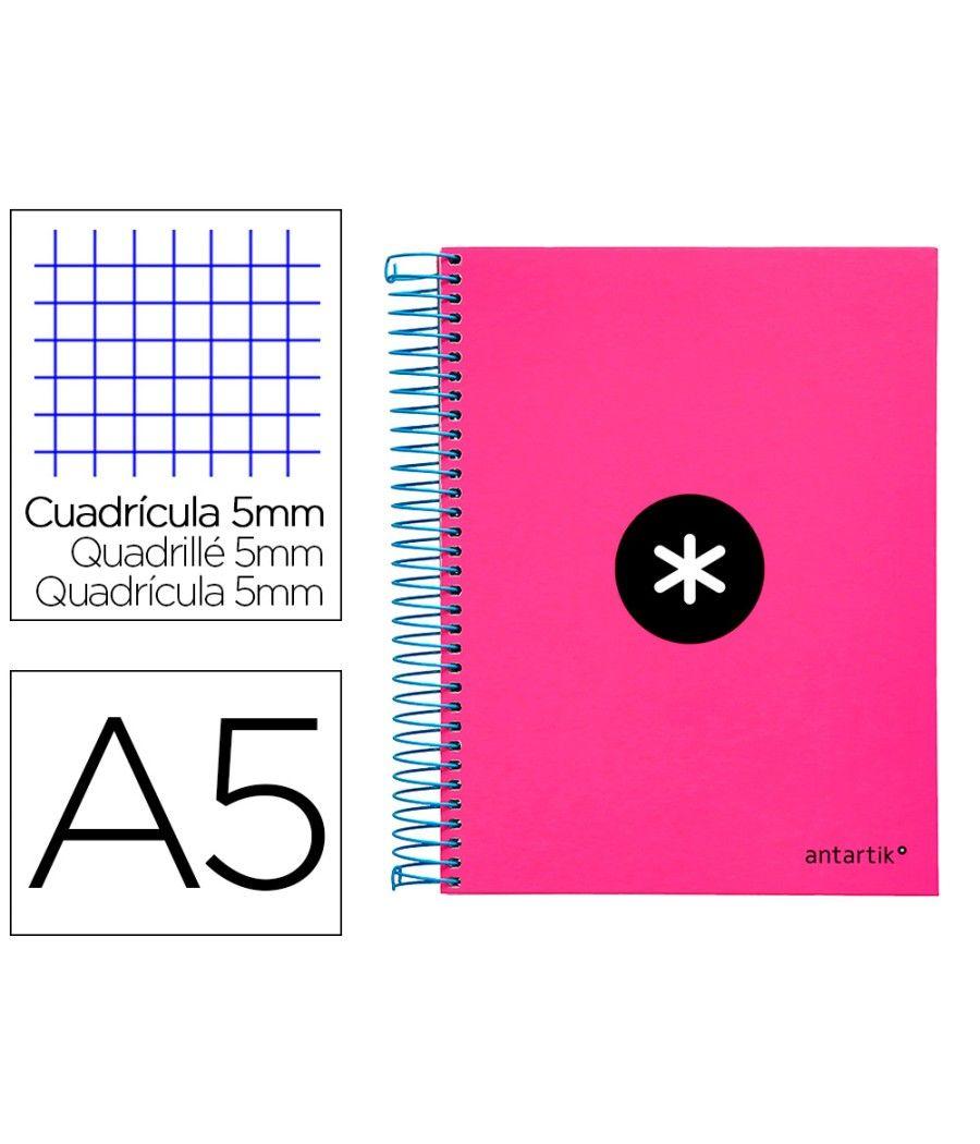 Cuaderno espiral liderpapel a5 micro antartik tapa forrada 120h 100 gr cuadro5mm 5 bandas 6 taladros color rosa - Imagen 1