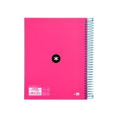 Cuaderno espiral liderpapel a5 micro antartik tapa forrada 120h 100 gr cuadro5mm 5 bandas 6 taladros color rosa - Imagen 3