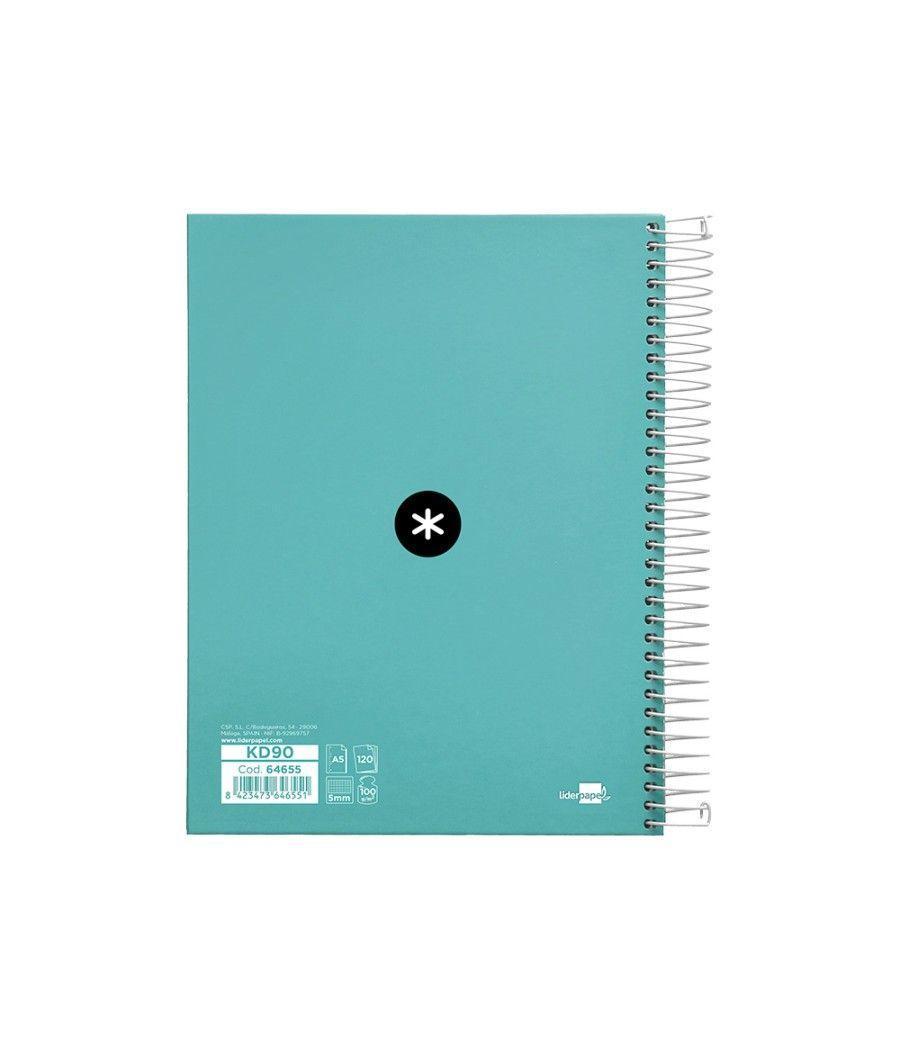 Cuaderno espiral liderpapel a5 micro antartik tapa forrada120h 100 gr cuadro 5 mm 5 band6 taladros color menta - Imagen 3