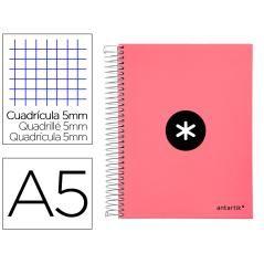 Cuaderno espiral liderpapel a5 micro antartik tapa forrada120h 100 gr cuadro 5 mm 5 band6 taladros color coral - Imagen 1