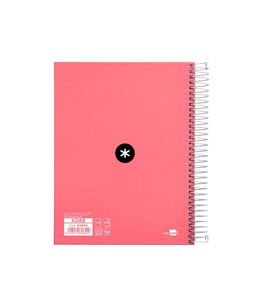 Cuaderno espiral liderpapel a5 micro antartik tapa forrada120h 100 gr cuadro 5 mm 5 band6 taladros color coral - Imagen 3