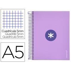 Cuaderno espiral liderpapel a5 micro antartik tapa forrada120h 100 gr cuadro 5mm 5 banda6 taladros color lavanda - Imagen 1