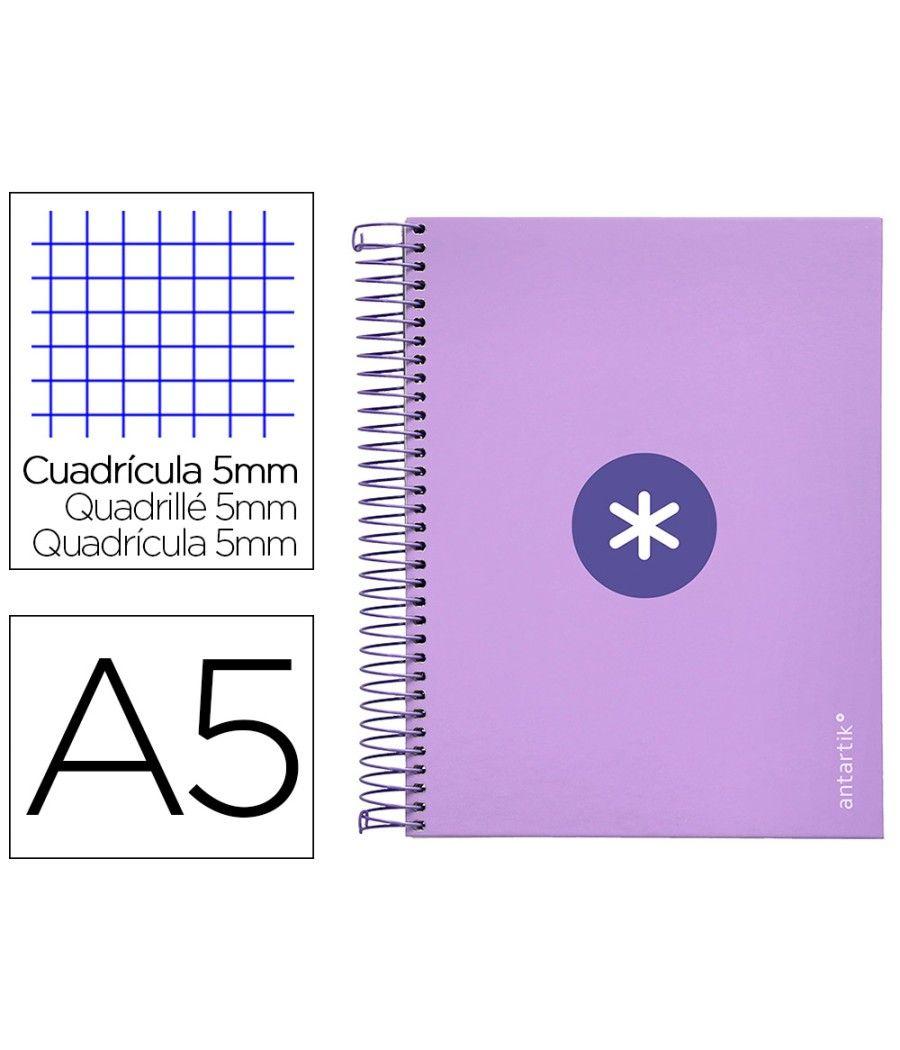 Cuaderno espiral liderpapel a5 micro antartik tapa forrada120h 100 gr cuadro 5mm 5 banda6 taladros color lavanda - Imagen 1