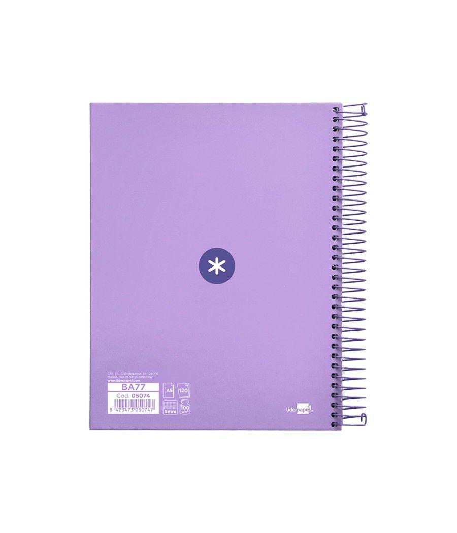 Cuaderno espiral liderpapel a5 micro antartik tapa forrada120h 100 gr cuadro 5mm 5 banda6 taladros color lavanda - Imagen 3