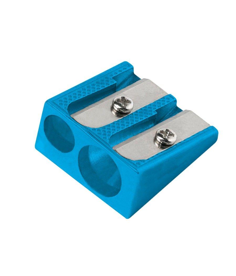 Sacapuntas liderpapel metélico cuña 2 usos color azul pack 20 unidades - Imagen 4