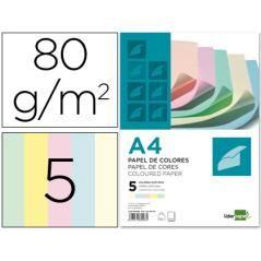 Papel color liderpapel a4 80g/m2 5 colores surtidos paqupaquete de 500 hojas - Imagen 1