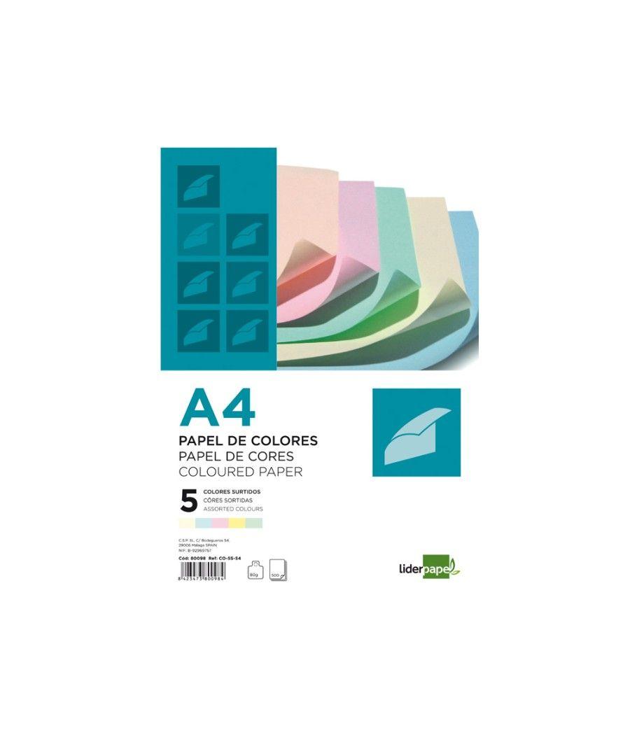 Papel color liderpapel a4 80g/m2 5 colores surtidos paqupaquete de 500 hojas - Imagen 2