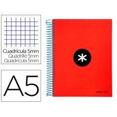 Cuaderno espiral liderpapel a5 micro antartik tapa forrada 120h 100 gr cuadro5mm 5 bandas 6 taladros color rojo - Imagen 1