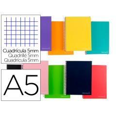 Cuaderno espiral liderpapel a5 micro jolly tapa forrada 140h 75 gr cuadro 5mm 5 bandas6 taladros colores surtidos - Imagen 1