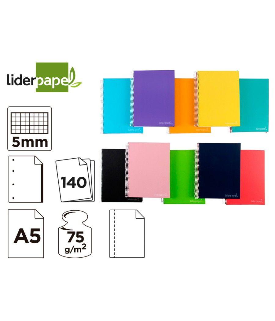 Cuaderno espiral liderpapel a5 micro jolly tapa forrada 140h 75 gr cuadro 5mm 5 bandas6 taladros colores surtidos - Imagen 7