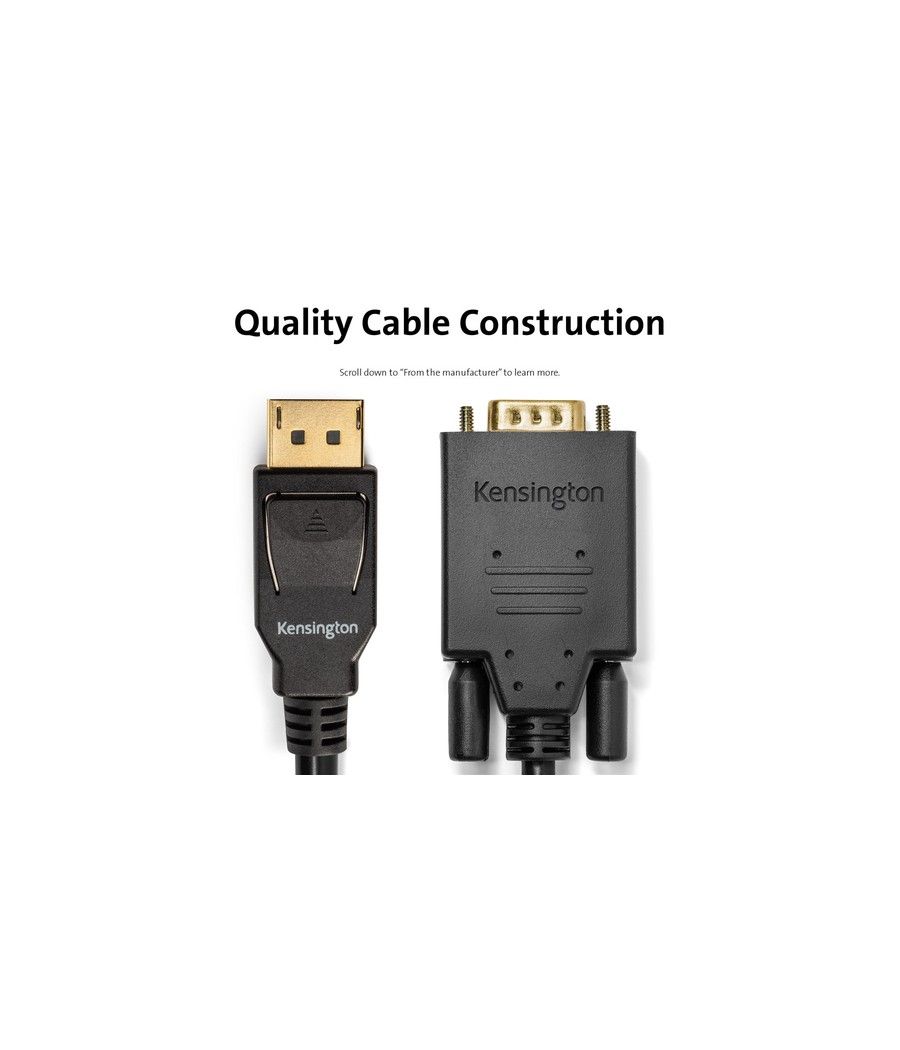 Kensington Cable unidireccional pasivo DisplayPort 1.2 (M) a VGA (M), 1,8 m - Imagen 12