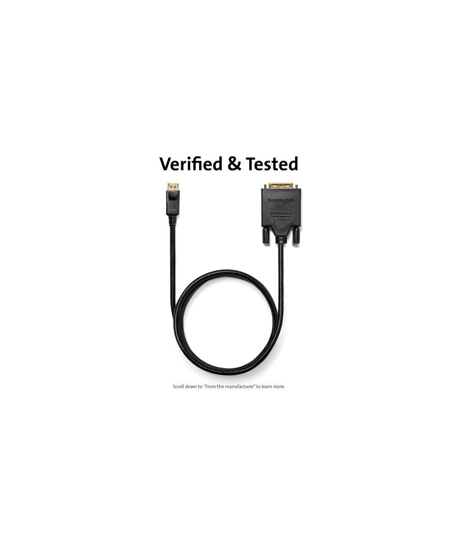 Kensington Cable unidireccional pasivo DisplayPort 1.1 (M) a DVI-D (M), 1,8 m - Imagen 12