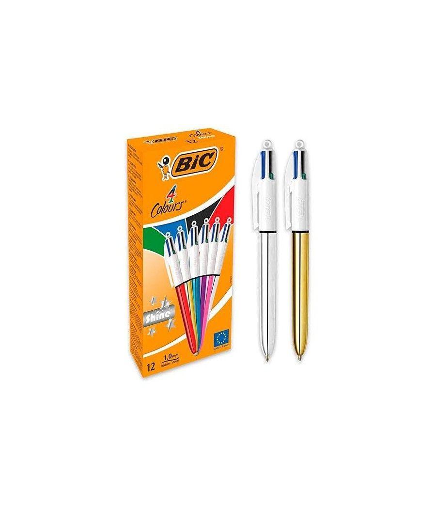 Bic bolÍgrafo shine silver tinta 4 colores cuerpo blanco/surtido metÁlico caja -12u- - Imagen 1
