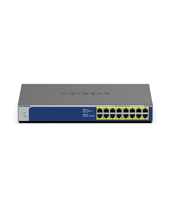 Netgear GS516PP No administrado Gigabit Ethernet (10/100/1000) Energía sobre Ethernet (PoE) Azul, Gris - Imagen 1
