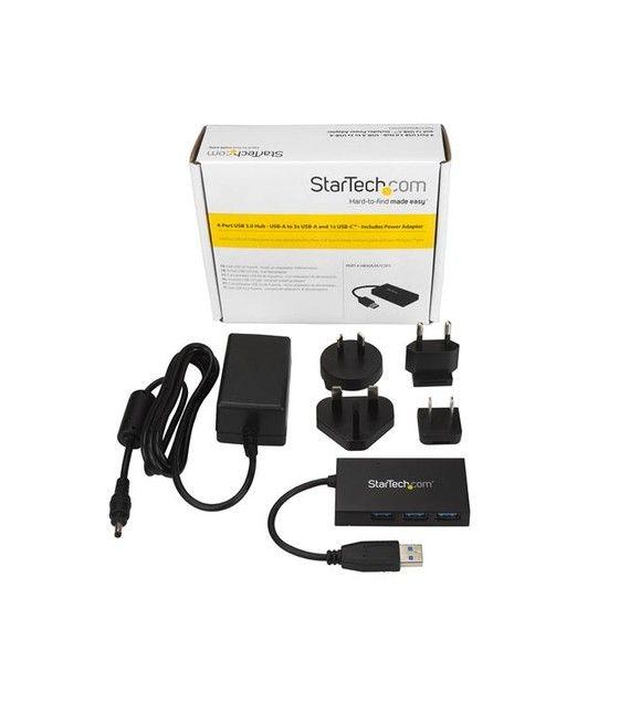 StarTech.com Ladrón Hub USB 3.0 de 4 Puertos - Concentrador de 3 Puertos USB-A y 1 Puerto USB-C - Incluye Adaptador de Alimentac