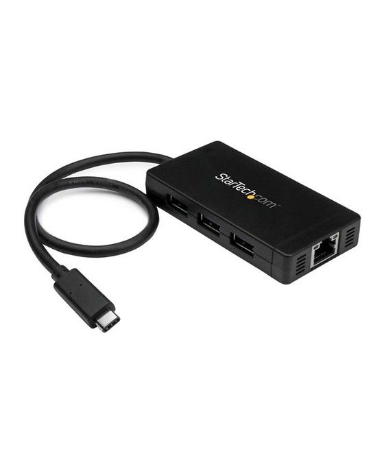 StarTech.com Concentrador USB 3.0 de 3 Puertos con USB-C y Ethernet Gigabit - Con Adaptador de Alimentación - Imagen 1