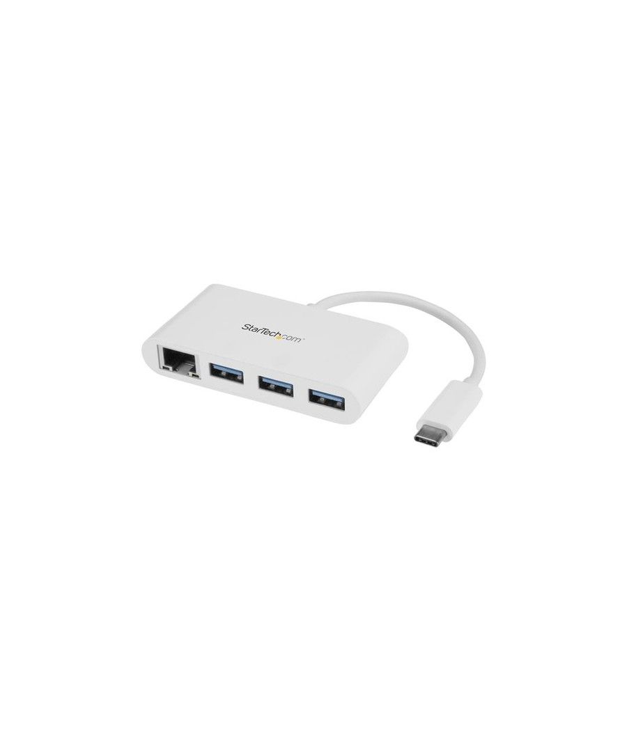 StarTech.com Concentrador USB 3.0 de 3 Puertos con USB-C y Ethernet Gigabit - Hub Ladrón de USB Convencional - Blanco - Imagen 1