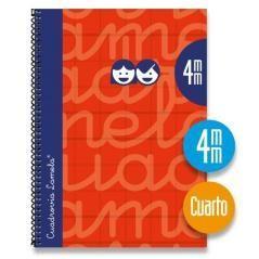 Lamela cuaderno espiral 80h 4º 70gr cuadrovía 4mm c/margen cubierta extradura rojo -pack 5u-