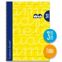 Lamela cuaderno espiral 80h folio 90gr cuadrovía 3mm c/margen cubierta extradura amarillo -paquete 5u-
