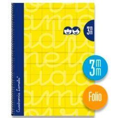 Lamela cuaderno espiral 80 hojas folio cuadrÍcula 3x3 con margen amarillo -paquete 5u- - Imagen 1