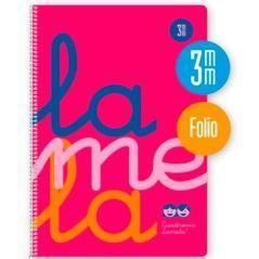 Lamela cuaderno espiral 80h folio 90gr cuadrovía 3mm c/margen cubierta pp rosa fluorescente -paquete 5u-