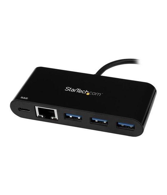 StarTech.com Hub Concentrador USB 3.0 USB-C de 3 Puertos con Ethernet Gigabit y Entrega de Alimentación de 60W con Puerto Pass-T