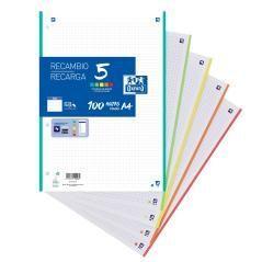 Oxford recambio 100 hojas sueltas a4 microperforadas 5x5mm 90gr banda colores surtidos - Imagen 1