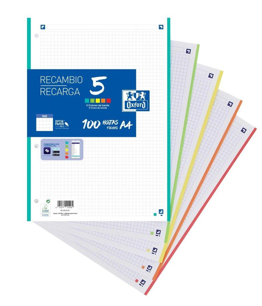 Oxford recambio 100 hojas sueltas a4 microperforadas 5x5mm 90gr banda colores surtidos - Imagen 1