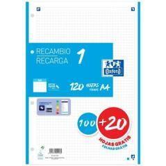 Oxford recambio classic 1 color 100h + 20h gratis a4 90gr 5x5mm 4/taladros banda azul turquesa - Imagen 1