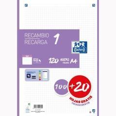 Oxford recambio 100h + 20h gratis 4 taladros a4 90gr 5x5 1 banda lila - Imagen 1