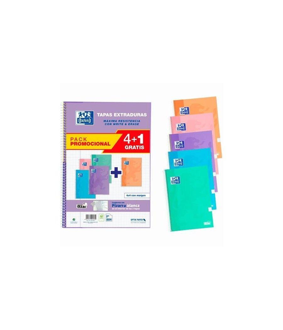 Oxford cuaderno espiral write&erase folio 80h 4x4 c/margen t/extraduras c/surtidos pastel pack de 4+1 - Imagen 1