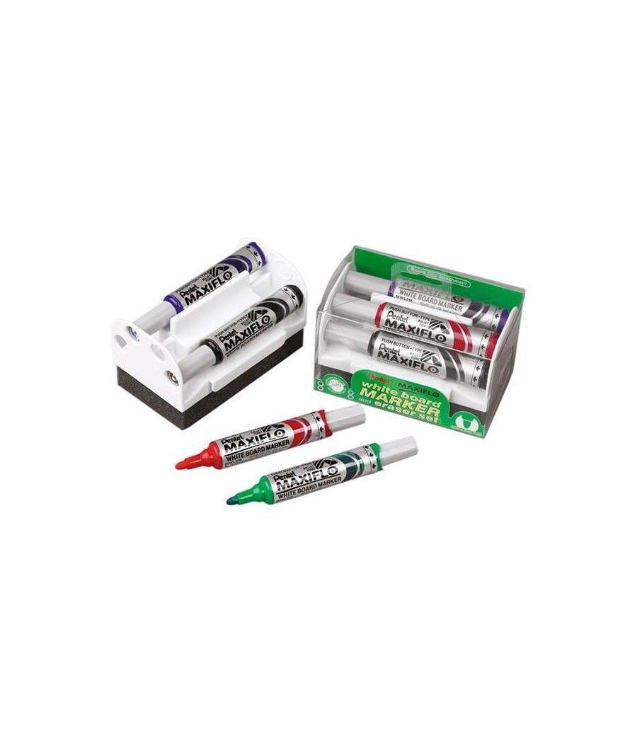 Pentel maxiflÓ set borrador magnÉtico para pizarra blanca + 4 rotuladores colores - Imagen 1