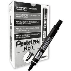 Pentel pen marcador permanente aluminio punta biselada negro -12u- - Imagen 1
