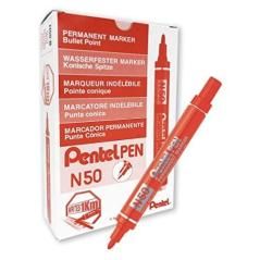 Pentel pen marcador permanente aluminio punta biselada rojo -12u- - Imagen 1