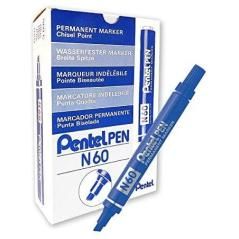 Pentel pen n60 marcador permanente aluminio punta biselada azul -12u- - Imagen 1