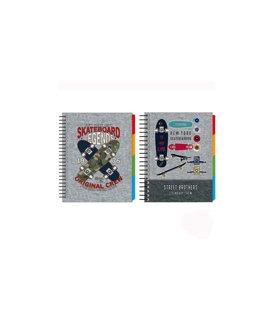 Senfort cuaderno espiral a5 120h 4 separadores t/dura skateboard surtido - Imagen 1