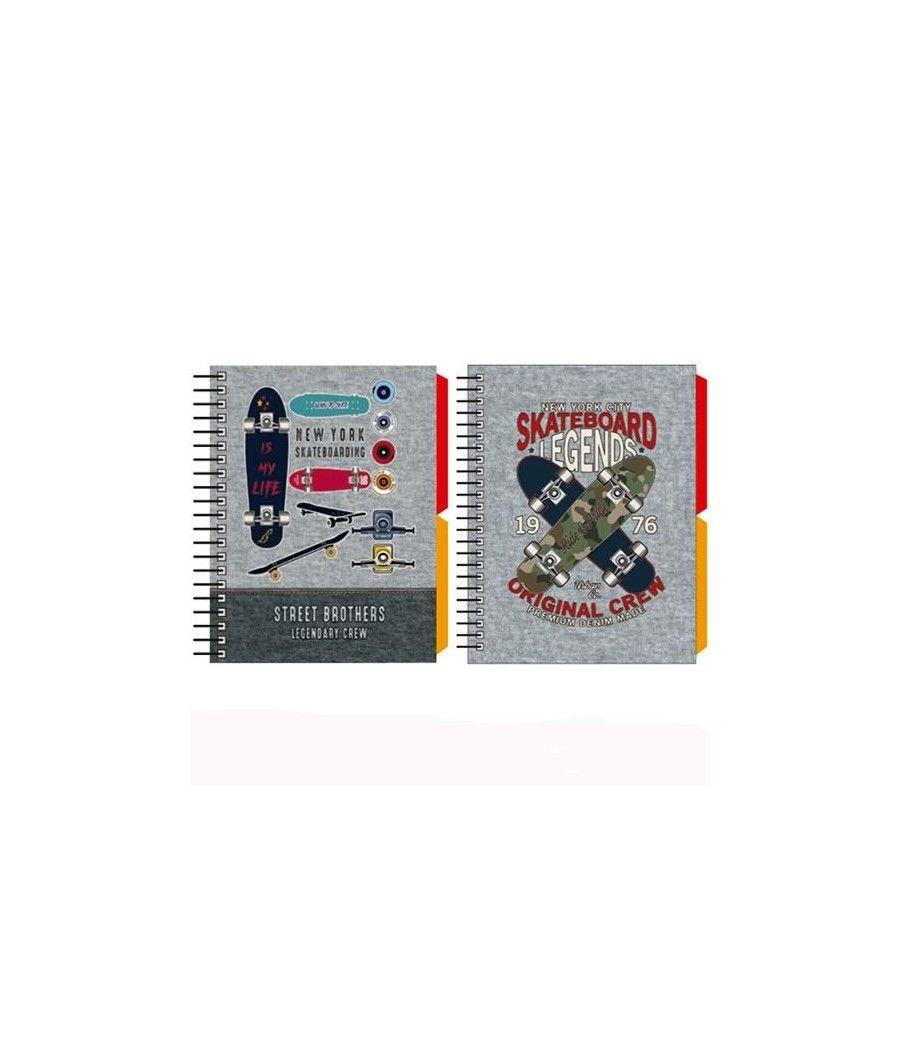 Senfort cuaderno espiral a6 120h t/dura 2 separadores forrado skateboard surtido - Imagen 1