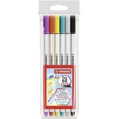 Stabilo pen 68 rotulador brush estuche plastico 6 colores - Imagen 1