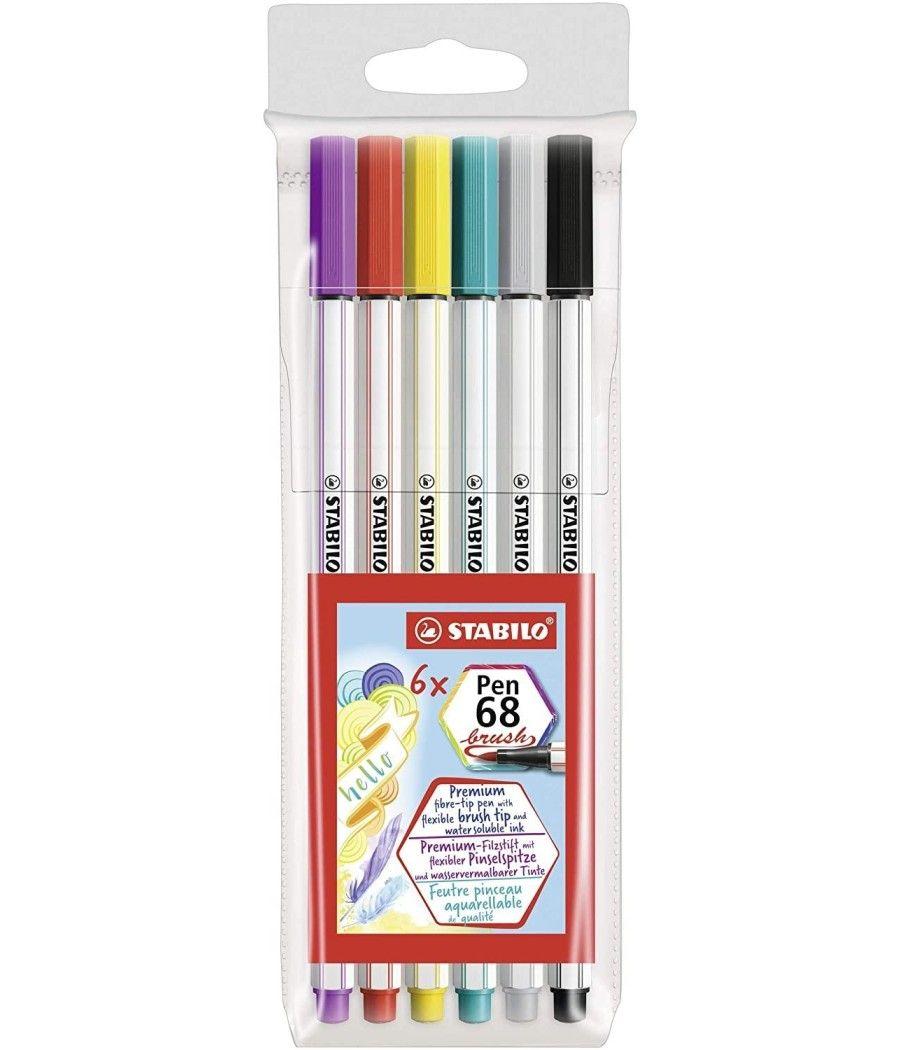 Stabilo pen 68 rotulador brush estuche plastico 6 colores - Imagen 1