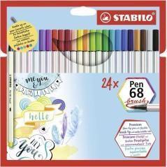 Stabilo pen 68 rotulador brush estuche carton 24 colores - Imagen 1