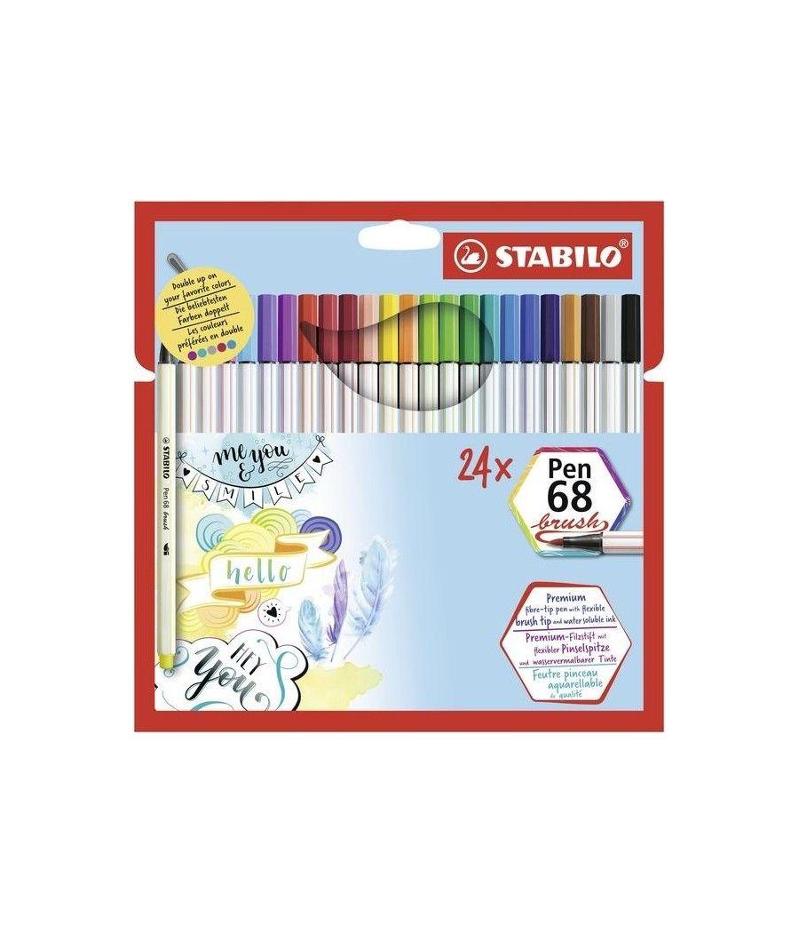 Stabilo pen 68 rotulador brush estuche carton 24 colores - Imagen 1