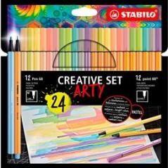 Stabilo creative set arty 12 rotuladores point 88 y 12 rotuladores pen 68 colores surtidos en estuche de cartÓn - Imagen 1