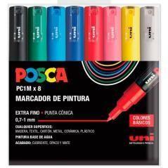 Posca estuche 8 marcadores pc-1m/8c no permanente punta fina 0.9mm-1.3mm c/surtidos basic