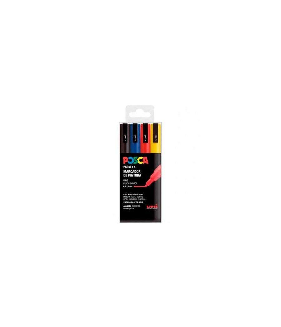 Uniball marcador posca pc-3m/4c no permanente punta fina 0.9mm-1.3mm colores surtidos basic -estuche 4u- - Imagen 1