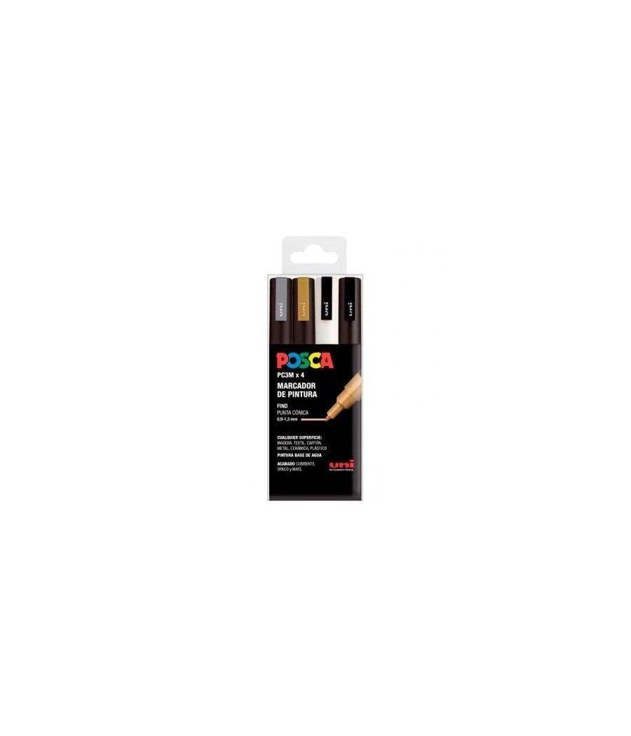 Uniball marcador posca pc-3m/4c no permanente punta fina 0.9mm-1.3mm colores surtidos gswb -estuche 4u- - Imagen 1